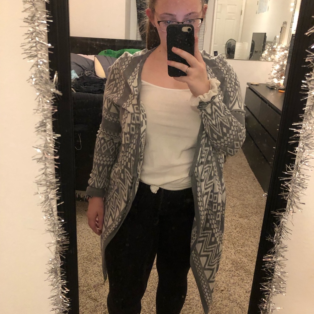 Gray and white cardigan